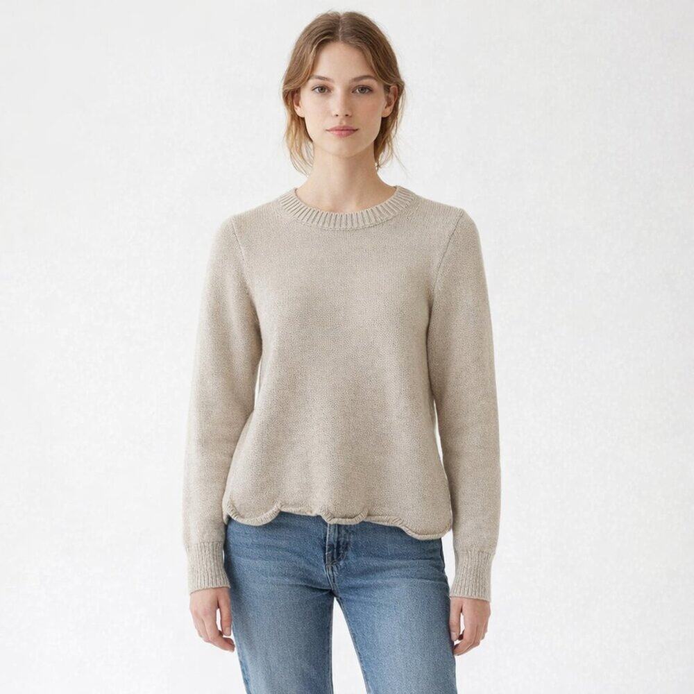 J.Crew Scalloped-Hem Sweater Ivory Size Small Cotton